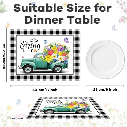 Happy Spring Placemats Set of 6 Black White Plastic Table Mat 17×13×0.04in (6 Count)