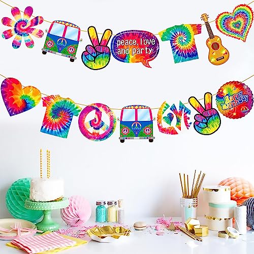 2pcs Tie Dye Birthday Banner Tie Dye Birthday Party Supplies Tie Dye Party Garland Decorations for Tie Dye Party Art Retro 60s 70s Theme Hippie Carnival Baby Shower Birthday Party Supplies (2 Count)