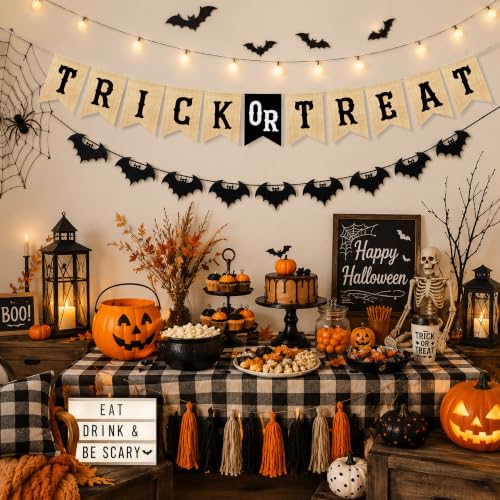 Trick or Treat Banner Garland Halloween Decorations for Mantel (11 Count)