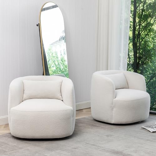 34" W Boucle Swivel Barrel Chairs with Pillow Set of 2 (2 Count)