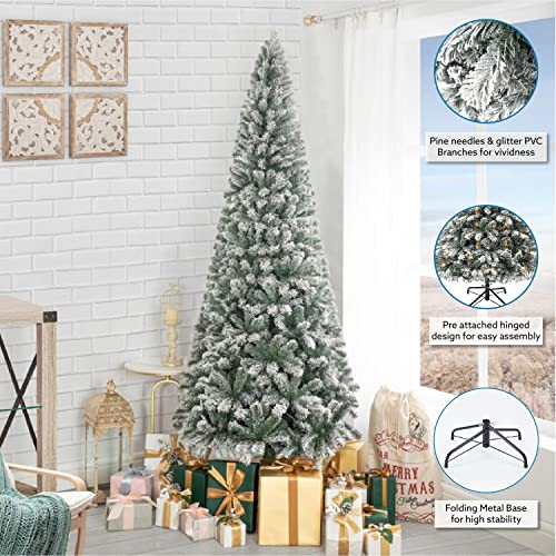 Salzburg 6.5ft Frosted Prelit Slim Artificial Christmas Tree with 864 Branch Tips