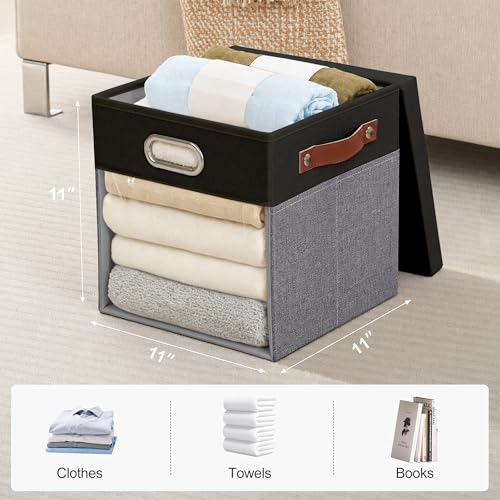 11x11 Inch Ultra Thick Fabric Storage Bins with Lids & Windows (3 Count)