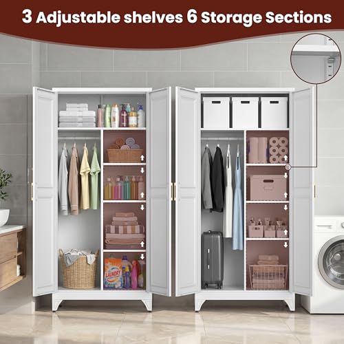 71" Tall Wardrobe Closet with 2 Doors and Hanging Rod