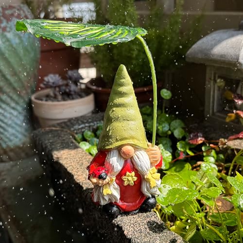 Garden Female Gnome Statue Decoration with Leaf Umbrella