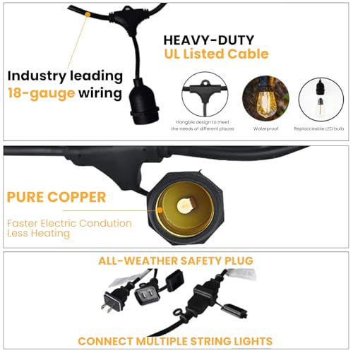 24 FT Outdoor String Lights LED 2W S14 Commercial Grade Waterproof (24 Foot)