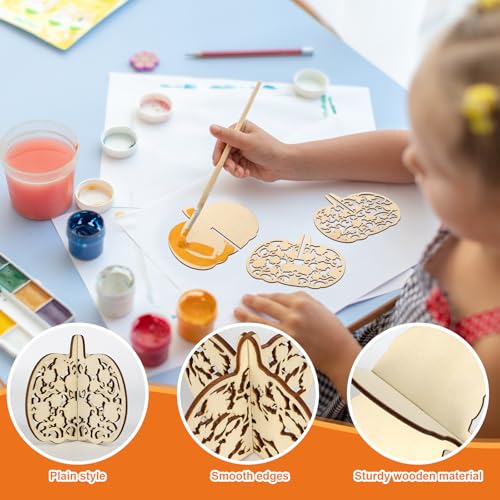 DIY 3D Fall Pumpkin Wood Crafts to Paint for Kids Adults (24 Count)