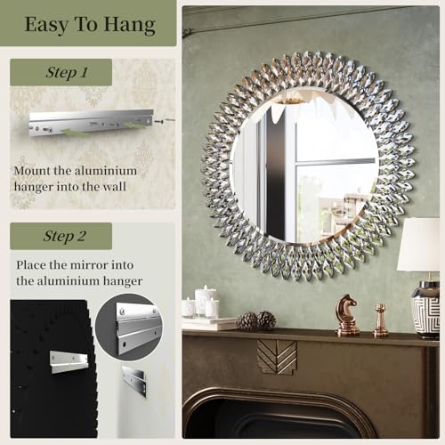 28" Jeweled Luxury Round Decorative Wall Mirror
