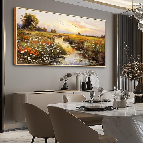 Large Canvas Wall Art For Living Room Wall Decor For Bedroom Watercolour Painting Office Decoration Countryside Sunrise Scenery Wall Picture Home Decor Ready To Hang 30x60 In Wood Framed