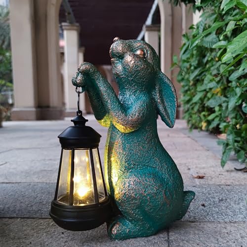 JOYBEE Garden Statues Rabbit with Solar Lantern Outdoor Decor