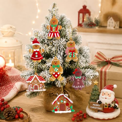 Gingerbread Man & House Ornaments for Christmas Tree Decorations (12 Count)