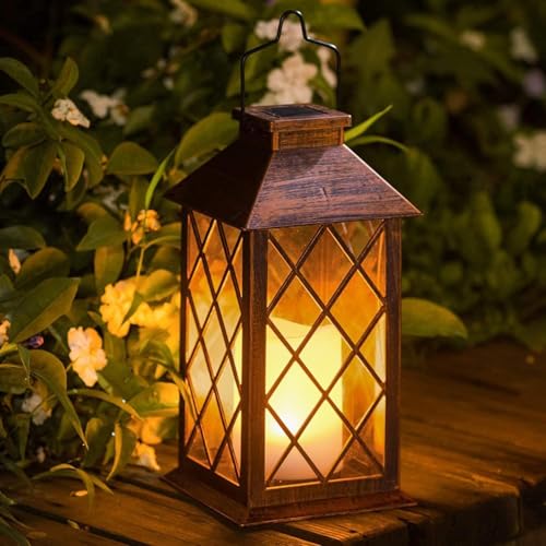 14" Solar Lanterns Outdoor Garden Lantern Waterproof LED Flickering Flameless Candle Mission Lights for Table