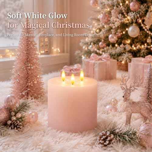 3 Wick Extra Large Flameless Pillar Candles with Timer Remote