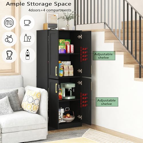 Tall Storage Cabinet with Doors & Shelf for Bathroom