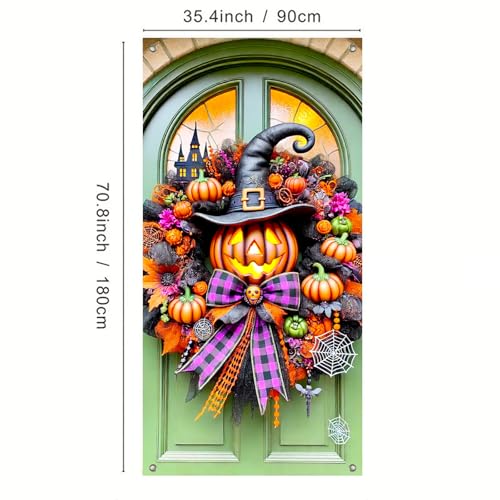 Halloween Door Cover Witch Hat Boo 35x71 Inch Polyester