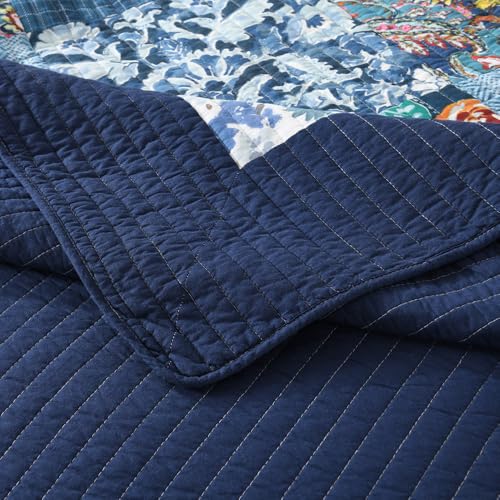 Cotton Bedspread Luxury Vintage Floral Patchwork Blue Bedding Quilt Set