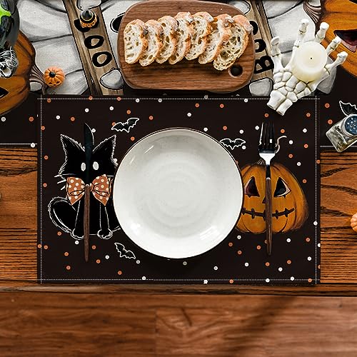 Polka Dot Ghost Pumpkin Cat Boo Halloween Placemats Set of 6 (6 Count)