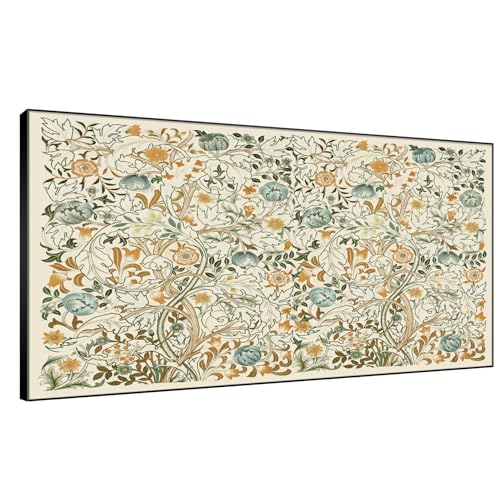 36"x72" Extra Large Framed Wall Art Vintage Botanical Floral with Golden and Teal Leaves