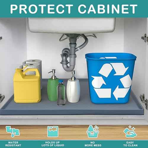 Waterproof Silicone Under Sink Mat 37'' x 22'' Shelf Liner for Kitchen and Bathroom