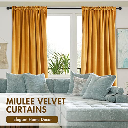Mustard Yellow Blackout Velvet Curtains Drapes 63 Inch Long 52"x63" (2 Count)