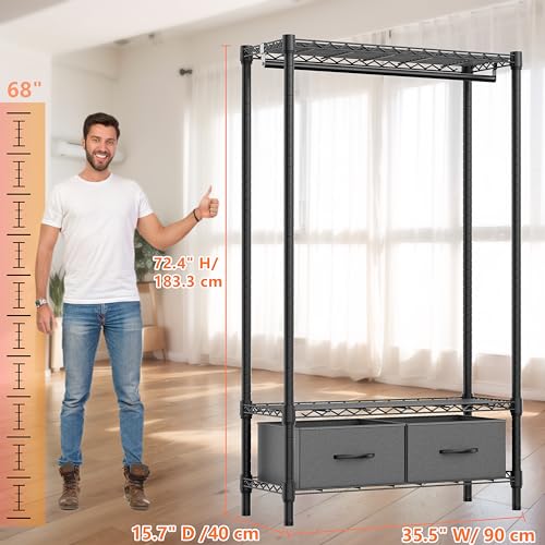 Heavy Duty Rolling Garment Rack 3 Tiers Adjustable Wire Shelving with Rod