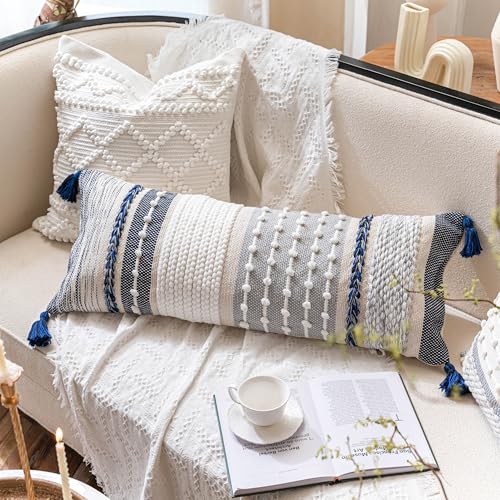 Navy Dark Blue Boho Decorative Lumbar Pillow Cover 14x36