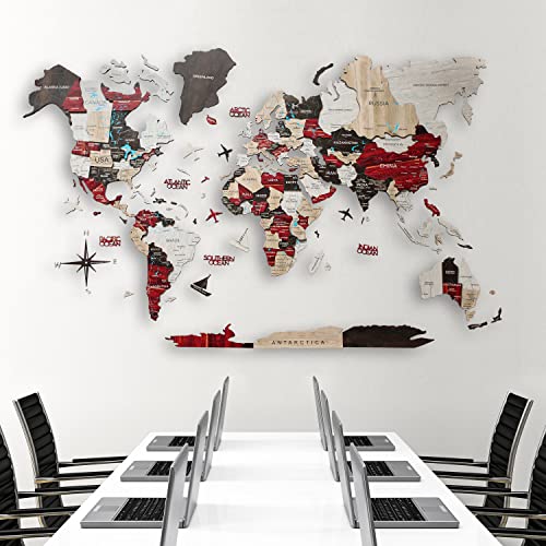 Handmade 3D Wood World Map Wall Art Large Wall Decor Track Your World Travels