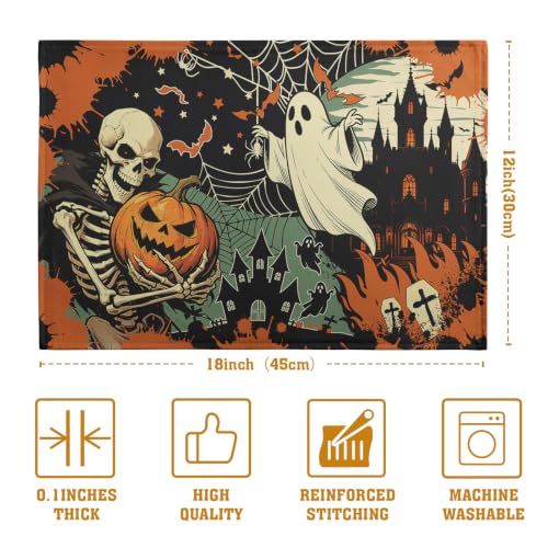 Halloween Skeleton Ghost Placemats Set of 4 12x18 Inch Spooky Pumpkin Bat Table Mats Vintage Rustic Farmhouse Place Mats for Party Kitchen Dining Decor (4 Count)