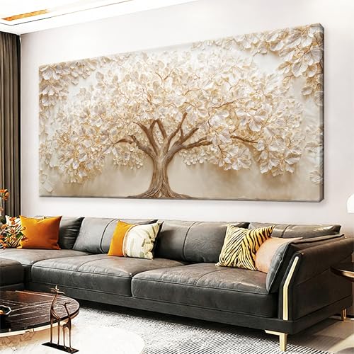 White Nature Tree Of Life Canvas Wall Art Decor For Living Room Print 24*48