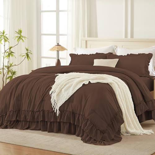 Brown Ruffle California King Comforter Set