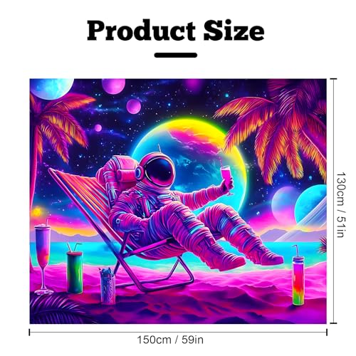 Blacklight Space Astronaut Tapestry UV Reactive Galaxy Planet Glow in Dark Tapestries Black Light Poster Neon Wall Hanging Art for bedroom Living Room