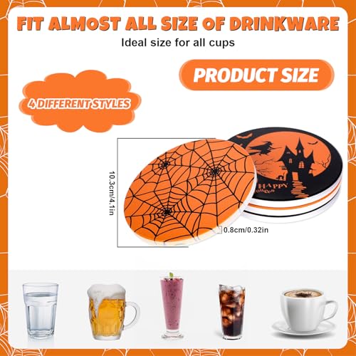 4Pcs Halloween Coasters Orange Black Round Ceramic Coaster Trick or Treat Heat (4 Count)