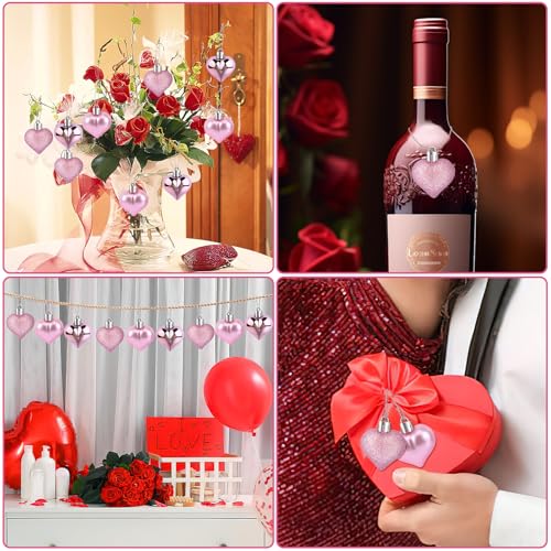 24 Pcs Valentine’s Day Heart Shaped Ornaments for Tree Decorations (24 Count)