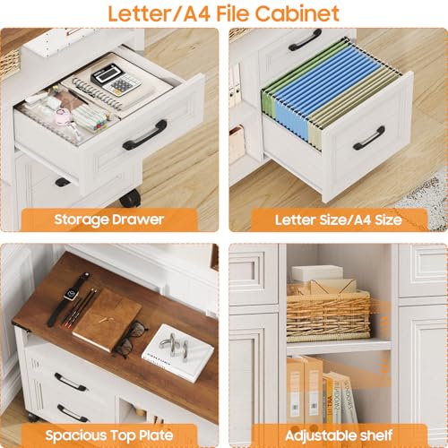 Farmhouse Filing Cabinet with Adjustable Shelf & Wheels