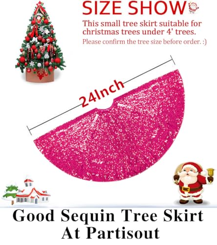 24Inch Sequin Tree Skirt Hot Pink Christmas Tree Skirt 24in Tree Skirts for Slim Trees Xmas Tree Skirt Hawaii Tree Skirt Rustic Tree Skirt Cartoon Tree Skirt Elegant Halloween 24 inch