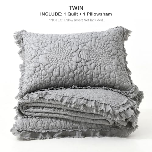 Dark Grey Ruffled Quilt Twin Size