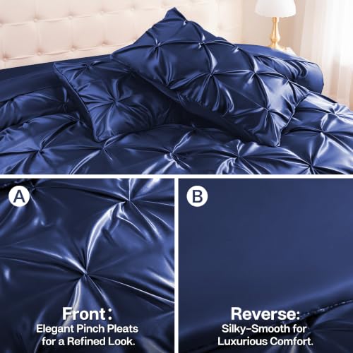 Satin Twin XL Comforter Set Navy Blue