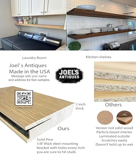 Joel’s Antiques 24 Inch Wooden Floating Shelves for Wall