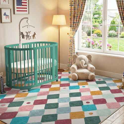8x8 Square Rug Washable Kids Colorful Classroom Playmat Confetti (64 Sq Ft)
