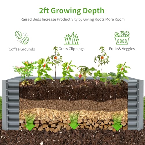 6×3×2ft Galvanized Raised Garden Bed