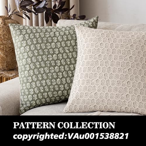Decorative Floral Print Throw Pillow Covers 20×20 Sage Green (2 Count)