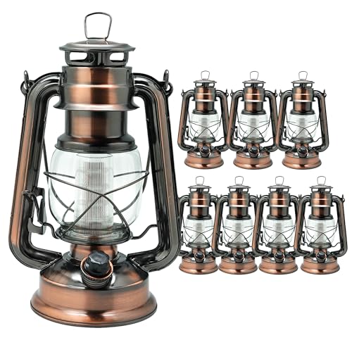 LED Vintage Lantern Metal Hanging Hurricane 12 LED Dimmer Switch Warm White Battery Operated Lantern Power Outage Indoor Camping Lighting Outdoor Brooklyn Decoration