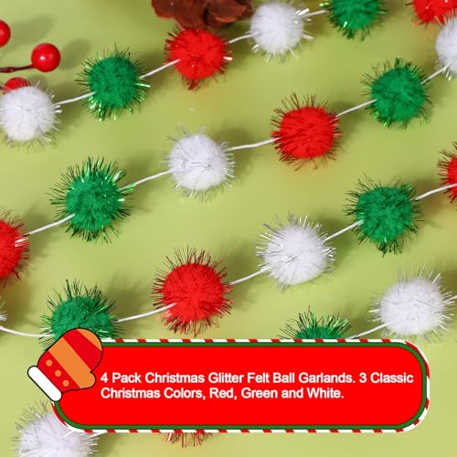 4 Pack 26.3 Feet Colorful Pom Pom Garland Decorations (26.24 Foot)