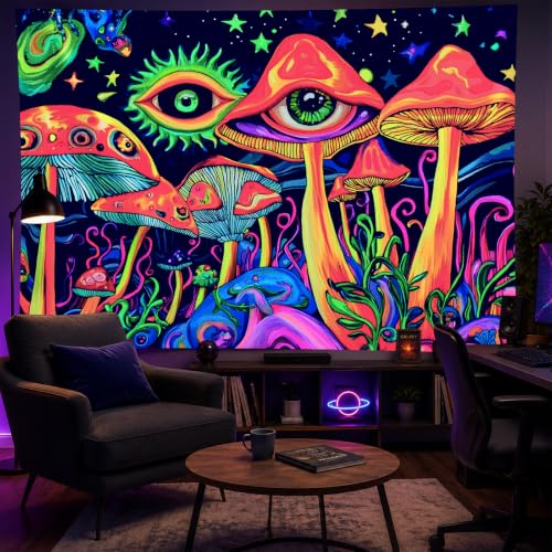 Trippy Mushroom Tapestry 78x59 Inch Uv Reactive