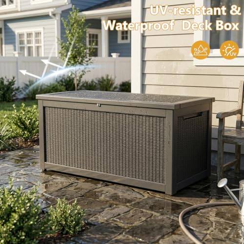325 Gallon Outdoor Storage Box Waterproof Lockable Resin Deck Box Large
