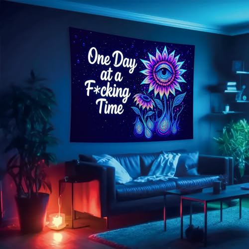Blacklight Trippy Tapestry UV Reactive Psychedelic Eye Flower Wall Hanging with Quote for Bedroom Dorm Living Room Aesthetic Glowing Decor Fluorescent Poster Large 78 x 59 Inch
