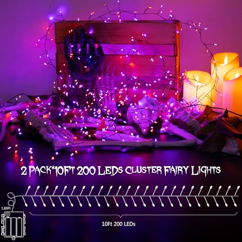 2 Pack Total 20Ft 400 LED Battery Operated Halloween Fairy Lights (400 Count)