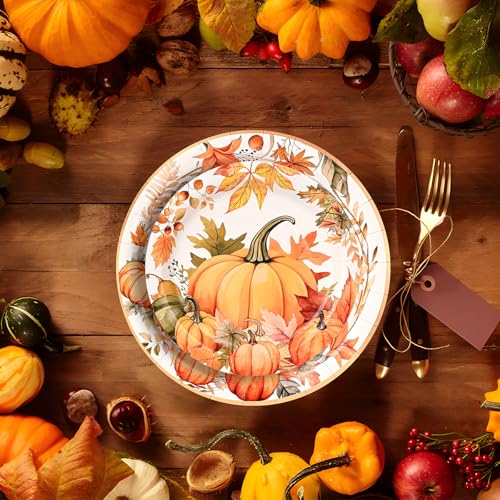 150Pcs Fall Pumpkin Paper Plates Napkins Fall Thanksgiving Party Supplies (150 Count)