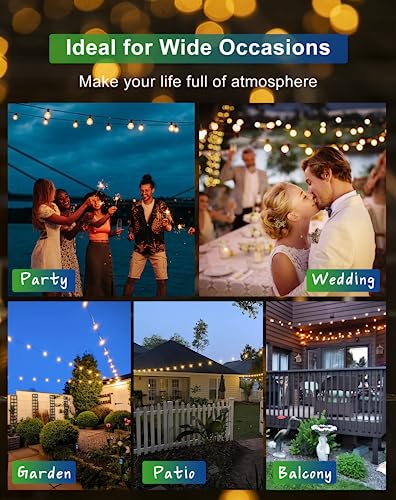 Solar String Lights Outdoor Waterproof 50FT with USB Port and 27 Shatterproof ST38 Bulbs (50.02 Foot)