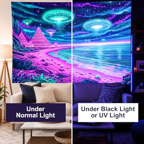 Blacklight Tapestry Alien UFO Room Decor 78 x 59 Inch