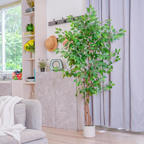 6FT Artificial Ficus Tree with White Planter